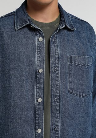 Oversize Fit   Erkek Mid İndigo Denim Shacket