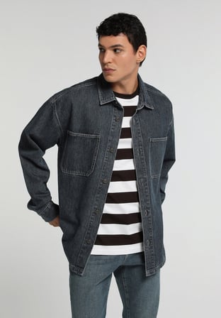 Oversize Fit   Erkek Mid İndigo Denim Shacket