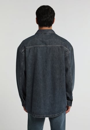 Oversize Fit   Erkek Mid İndigo Denim Shacket