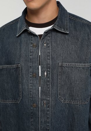 Oversize Fit   Erkek Mid İndigo Denim Shacket