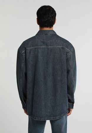 Oversize Fit   Erkek Mid İndigo Denim Shacket