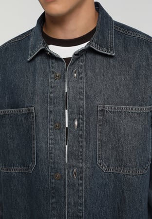 Oversize Fit   Erkek Mid İndigo Denim Shacket