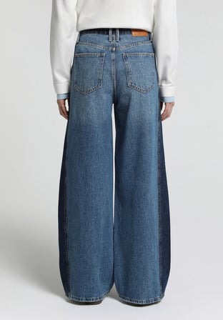 Baggy Wide Leg Fit   Kadın Dark İndigo Denim Jean Pantolon