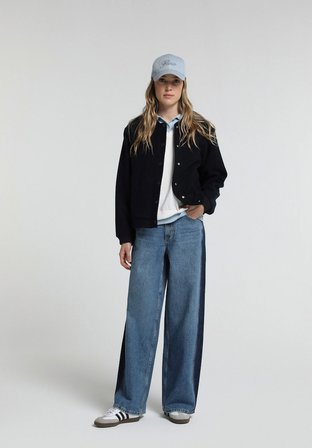 Baggy Wide Leg Fit   Kadın Dark İndigo Denim Jean Pantolon