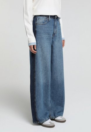 Baggy Wide Leg Fit   Kadın Dark İndigo Denim Jean Pantolon