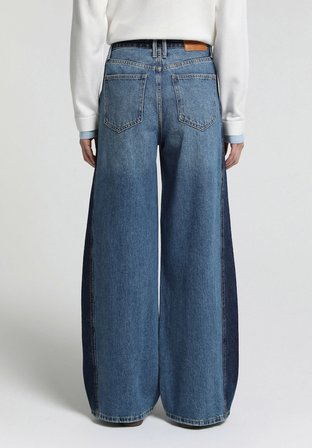 Baggy Wide Leg Fit   Kadın Dark İndigo Denim Jean Pantolon