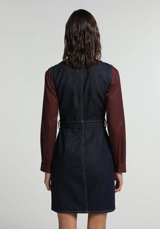 Slim Fit Düz Kadın Dark İndigo Denim Kolsuz Elbise