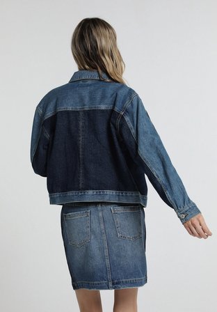 Oversize Fit Düğmeli Astarsız  Kadın Dark İndigo Denim Ceket