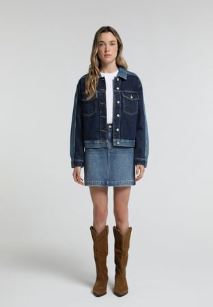 Oversize Fit Düğmeli Astarsız  Kadın Dark İndigo Denim Ceket