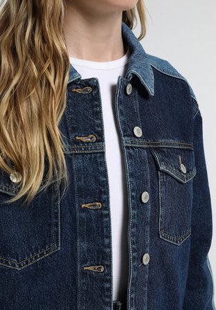Oversize Fit Düğmeli Astarsız  Kadın Dark İndigo Denim Ceket