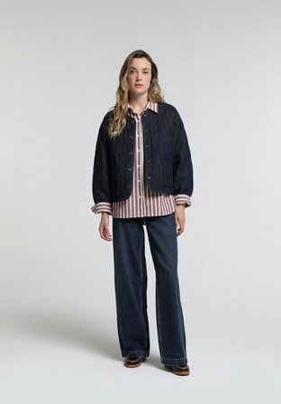 Regular Fit Düğmeli Astarlı  Kadın Dark İndigo Denim Ceket