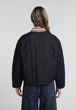 Regular Fit Düğmeli Astarlı  Kadın Dark İndigo Denim Ceket