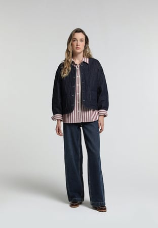 Regular Fit Düğmeli Astarlı  Kadın Dark İndigo Denim Ceket