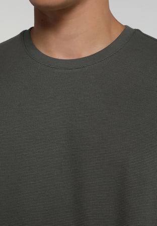 Regular Fit Yuvarlak Yaka Düz Erkek Yeşil Uzun Kol Tişört