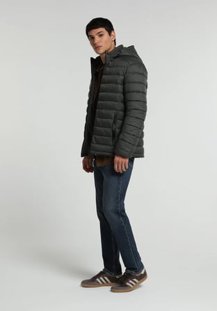 Slim Fit Kapüşonlu Fermuarlı Astarlı  Erkek Yeşil Mont