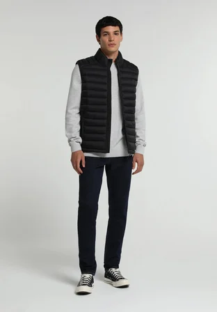 Slim Fit Dik Yaka Fermuarlı Astarlı  Erkek Siyah Yelek