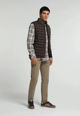 Slim Fit Dik Yaka Fermuarlı Astarlı  Erkek Kahverengi Yelek