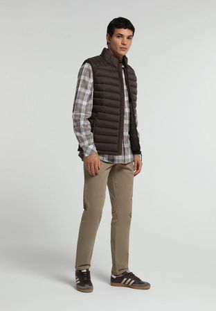 Slim Fit Dik Yaka Fermuarlı Astarlı  Erkek Kahverengi Yelek