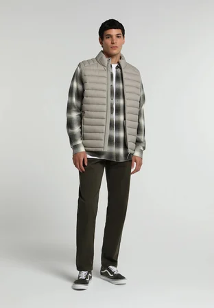 Slim Fit Dik Yaka Fermuarlı Astarlı  Erkek Bej Yelek