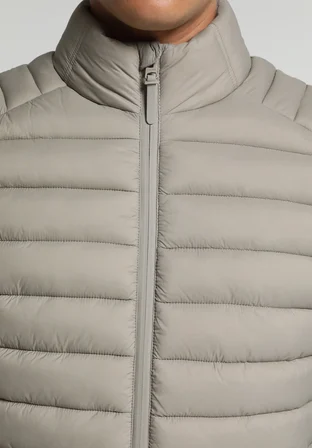 Slim Fit Dik Yaka Fermuarlı Astarlı  Erkek Bej Yelek