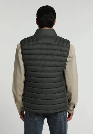 Slim Fit Dik Yaka Fermuarlı Astarlı  Erkek Yeşil Yelek