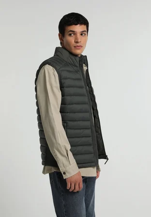 Slim Fit Dik Yaka Fermuarlı Astarlı  Erkek Yeşil Yelek