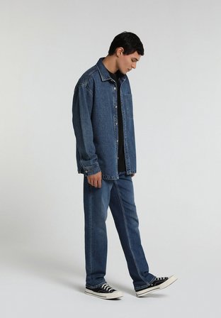 Relaxed Straight Fit   Erkek Dark İndigo Denim Jean Pantolon