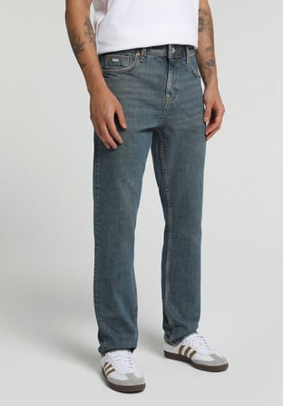 Straight Fit   Erkek Mid İndigo Denim Jean Pantolon