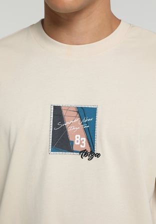 Comfort Fit Yuvarlak Yaka Düz Erkek Bej Kısa Kol Tişört