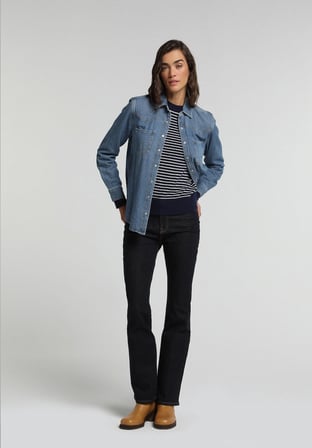 Flare Fit Orta Bel Ispanyol Paça Kadın Dark İndigo Denim Jean Pantolon