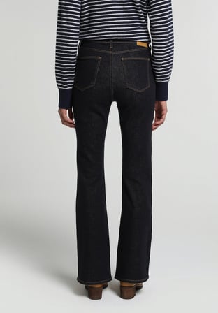 Flare Fit Orta Bel Ispanyol Paça Kadın Dark İndigo Denim Jean Pantolon