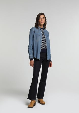 Flare Fit Orta Bel Ispanyol Paça Kadın Dark İndigo Denim Jean Pantolon