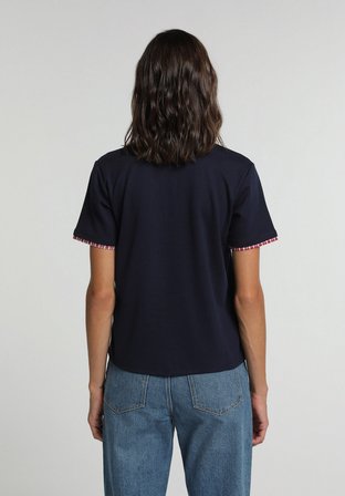 Regular Fit Shirt Neck Düz Kadın Lacivert Kısa Kol Tişört