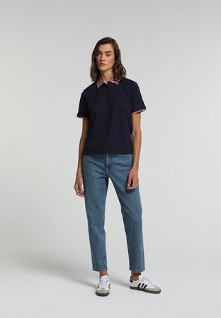 Regular Fit Shirt Neck Düz Kadın Lacivert Kısa Kol Tişört