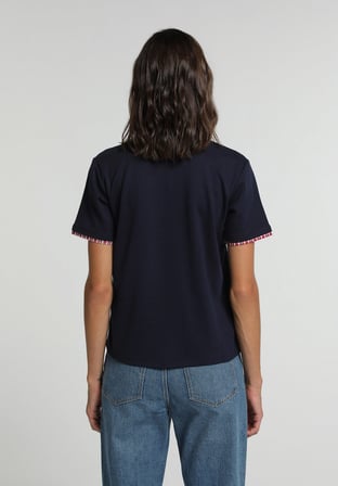 Regular Fit Shirt Neck Düz Kadın Lacivert Kısa Kol Tişört