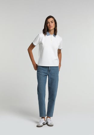 Regular Fit Shirt Neck Düz Kadın Beyaz Kısa Kol Tişört