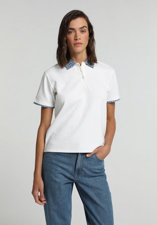 Regular Fit Shirt Neck Düz Kadın Beyaz Kısa Kol Tişört