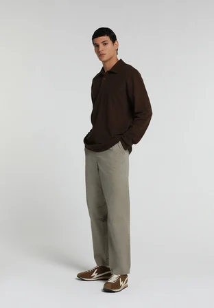Relaxed Fit Orta Bel Düz Paça Erkek Bej  Pantolon