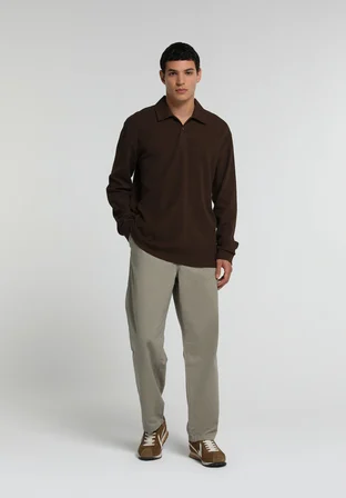 Relaxed Fit Orta Bel Düz Paça Erkek Bej  Pantolon