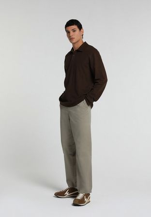 Relaxed Fit Orta Bel Düz Paça Erkek Bej  Pantolon
