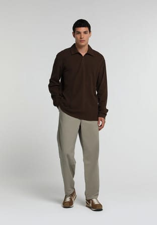 Relaxed Fit Orta Bel Düz Paça Erkek Bej  Pantolon