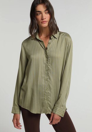 Fashion Fit Shirt Neck Çizgili Kadın  Uzun Kol Gömlek
