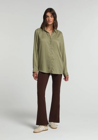 Fashion Fit Shirt Neck Çizgili Kadın  Uzun Kol Gömlek