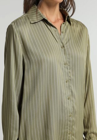 Fashion Fit Shirt Neck Çizgili Kadın  Uzun Kol Gömlek