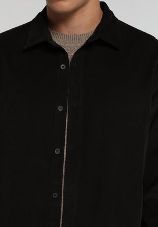Regular Fit Shirt Neck Düz Erkek Kahverengi Uzun Kol Gömlek