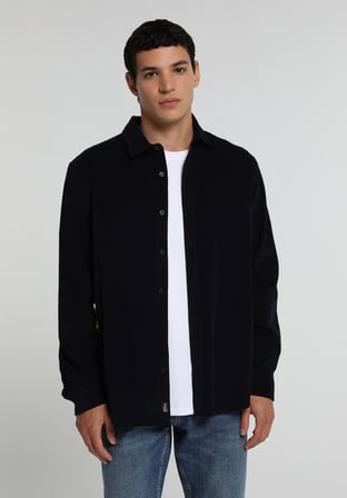 Regular Fit Shirt Neck Düz Erkek Lacivert Uzun Kol Gömlek