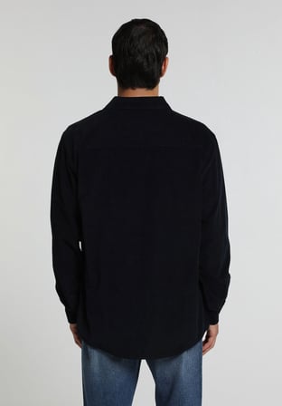 Regular Fit Shirt Neck Düz Erkek Lacivert Uzun Kol Gömlek
