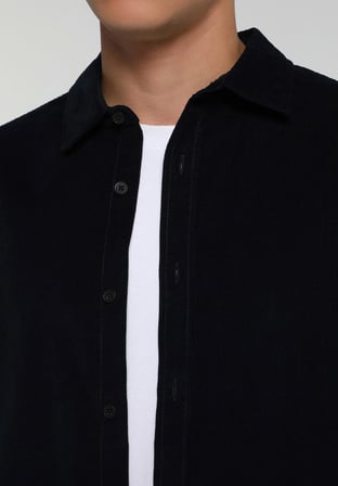 Regular Fit Shirt Neck Düz Erkek Lacivert Uzun Kol Gömlek