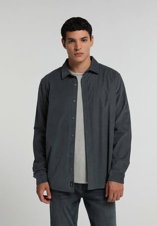 Regular Fit Shirt Neck Düz Erkek Yeşil Uzun Kol Gömlek