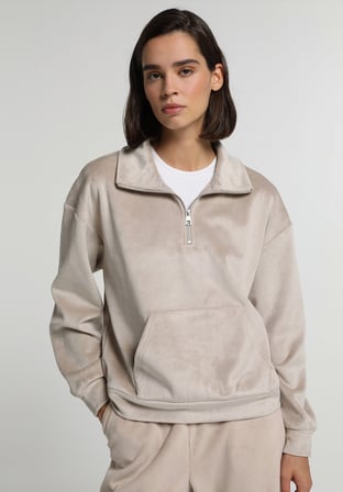 Regular Fit Polo Yaka Düz Kadın  Sweatshirt